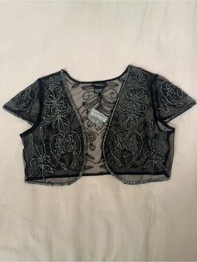 Rue21 Black Sheer Beaded Fairy Crop Bolero